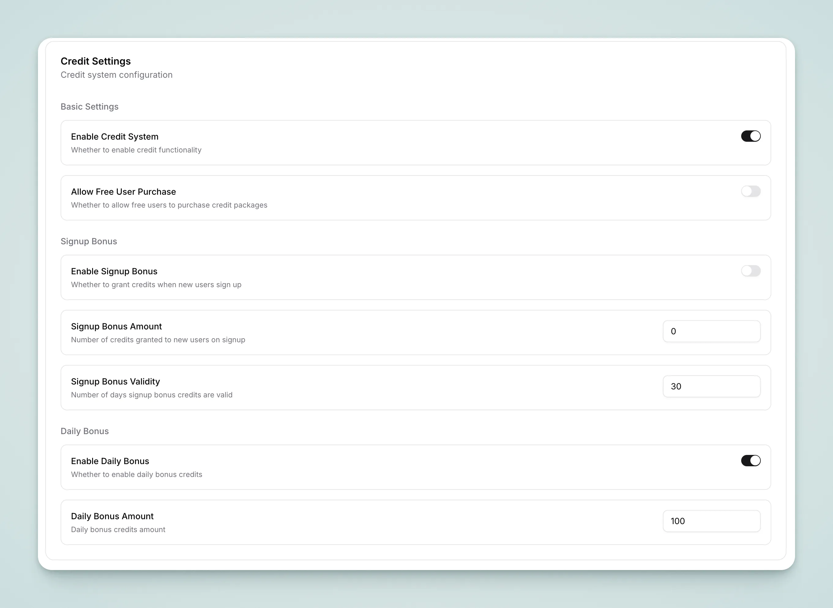 Credit Configuration