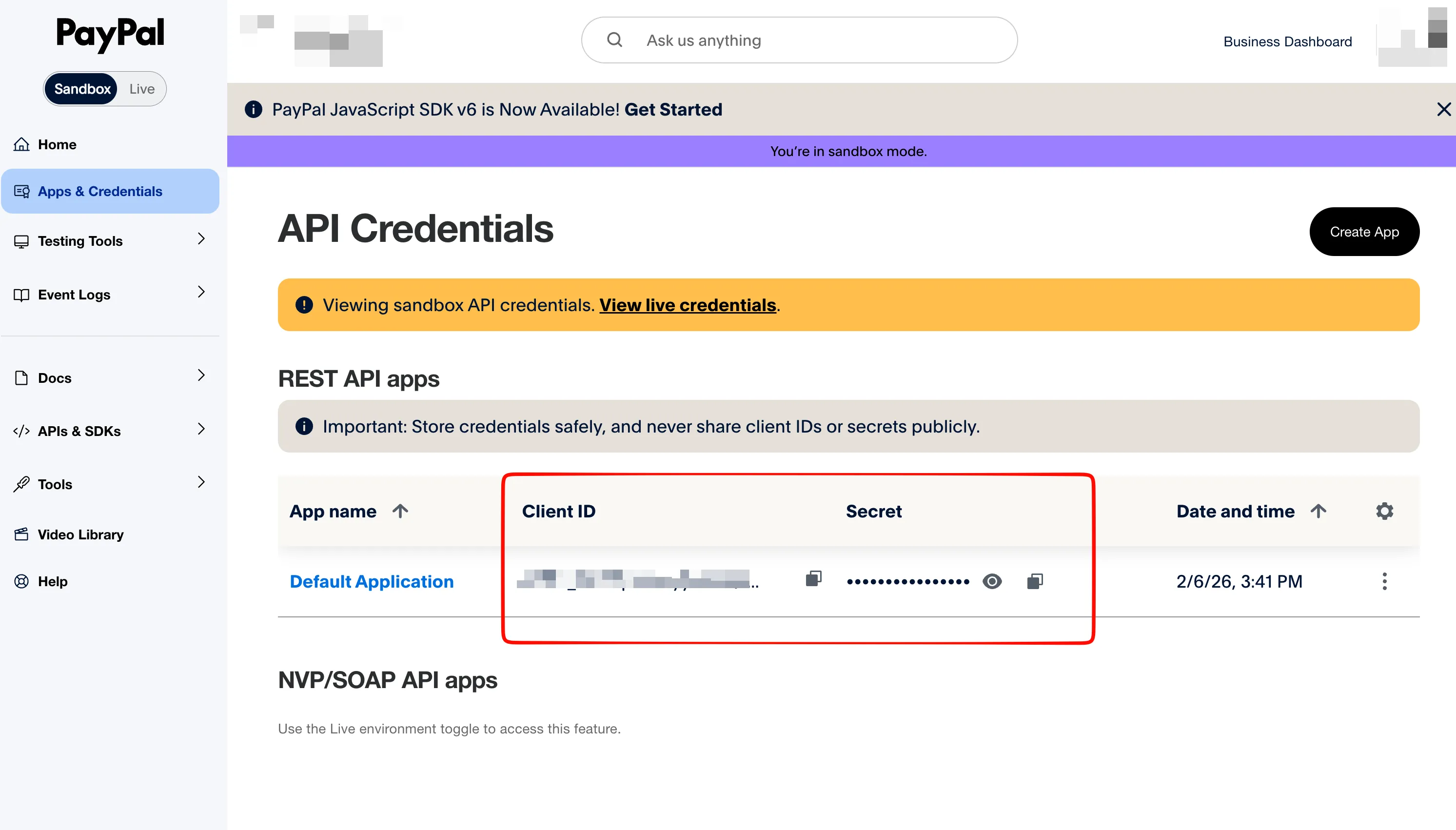 PayPal Client ID and Client Secret